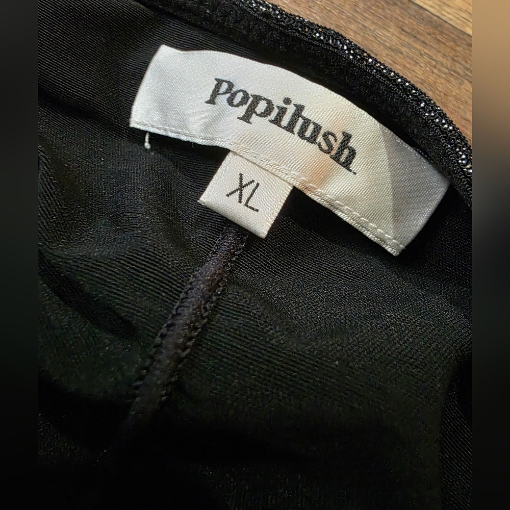 Popilush Women's Black Sparkly Square Neck Ruched Cocktail Midi Dress Size XL - Picture 12 of 13